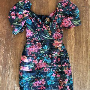 C/MEO Collective / Revolve Black Floral Ruched Dress Size Small